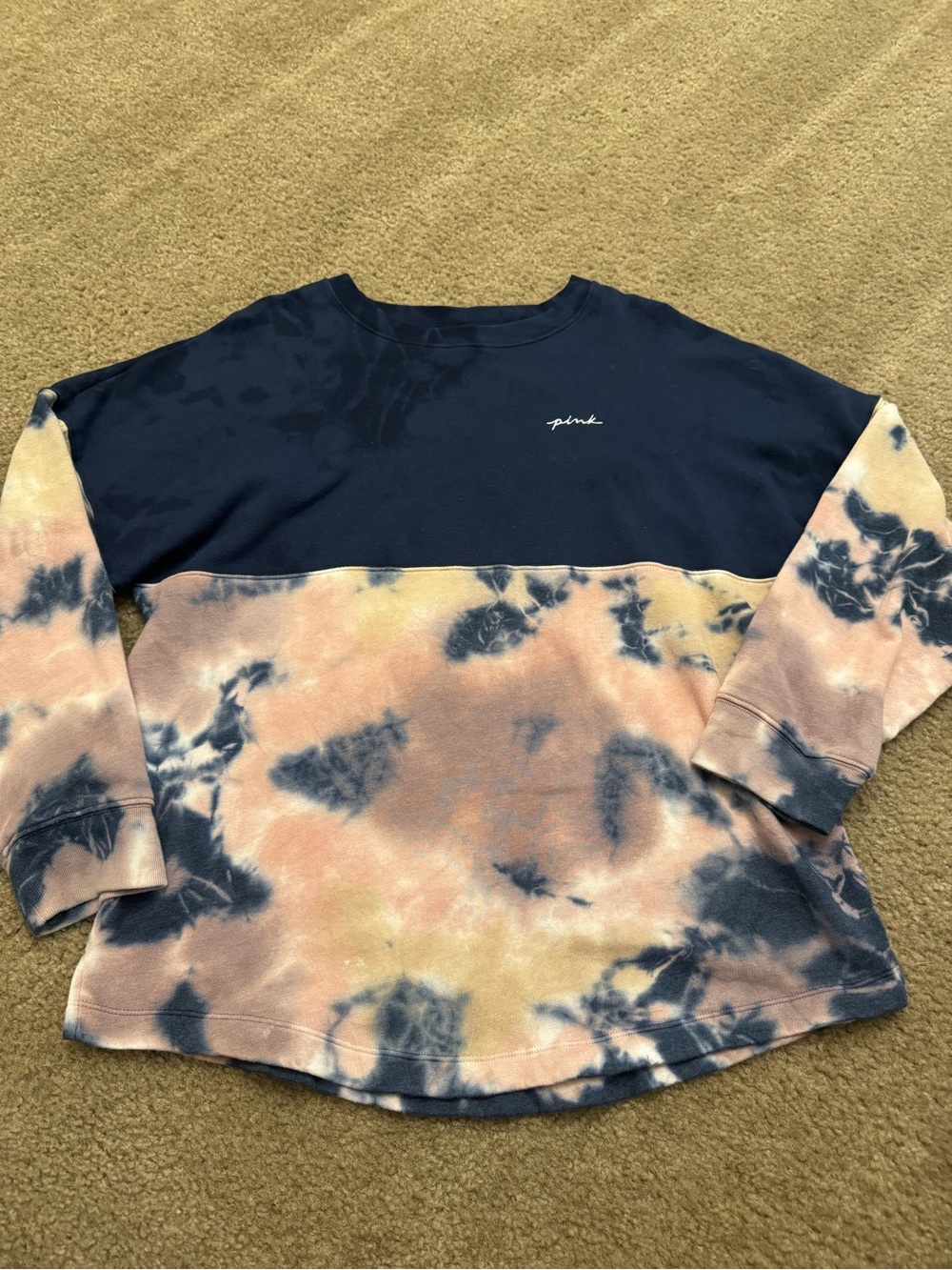 PINK Victoria's Secret Navy and Peach Tie-Dye Crewneck Sweatshirt